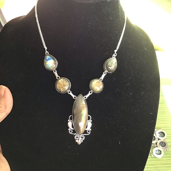 Sterling Silver Labradorite Necklace/Earrings set New 18” - Picture 7 of 11